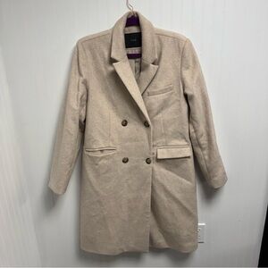 Women's Tan Double-Breasted Wool Blend Coat
